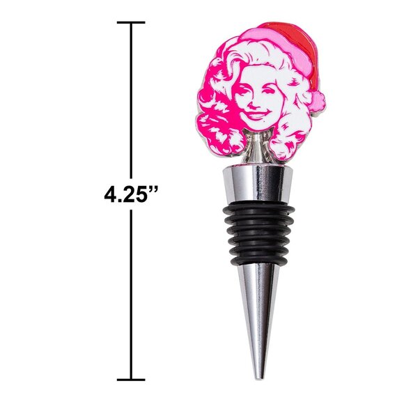 Dolly Parton Christmas Face Wine Bottle Stopper Red Pink 4.5” Stainless New - Picture 2 of 4